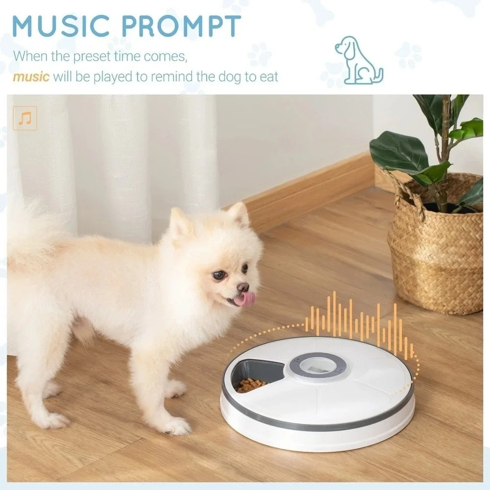 PawHut Automatic Pet Feeder 6 Meal Digital Timer Cat Dog Food Dispenser D08-027